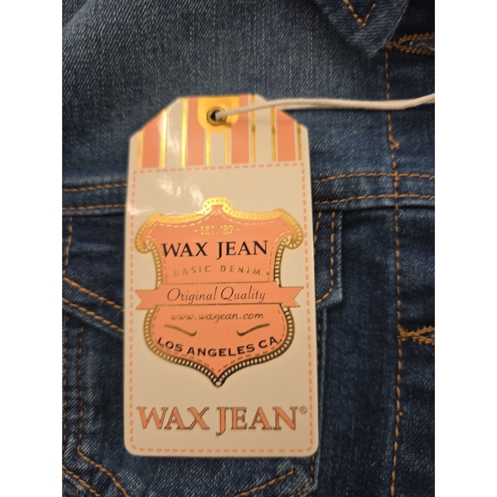 Wax Jean Jacket Size S Cropped   Blue Denim Stretch Button Front - Picture 5 of 6